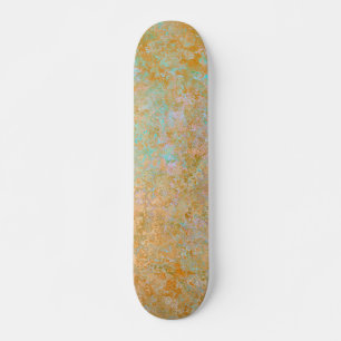 Skateboard Gold & Turquoise Blue Patina Encre d'alcool Abstra