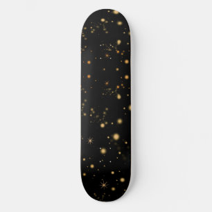 Skateboard Golden Yellow Stars Black Night Sky