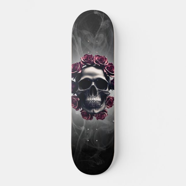 Skateboard Gothique Horreur crâne foncé et Rose (Recto)