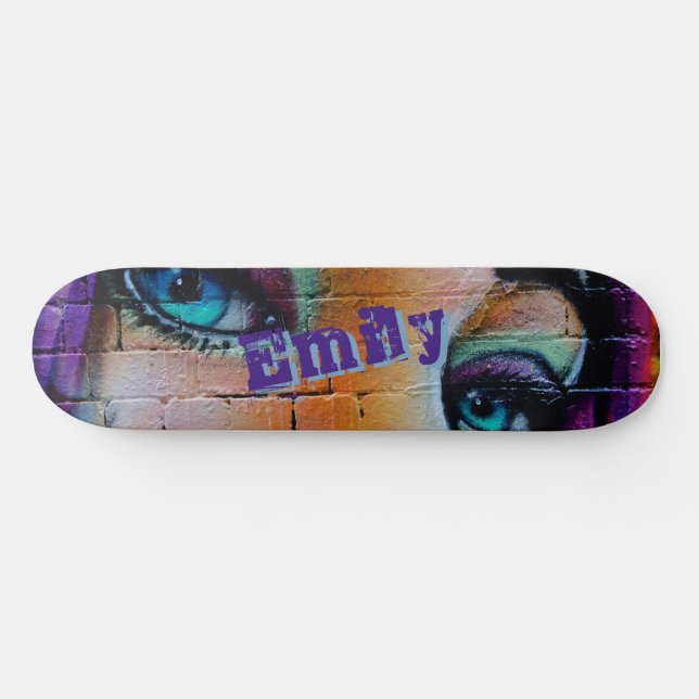 Skateboard Graffiti bleu violet moderne fille personnalisée (Horz)