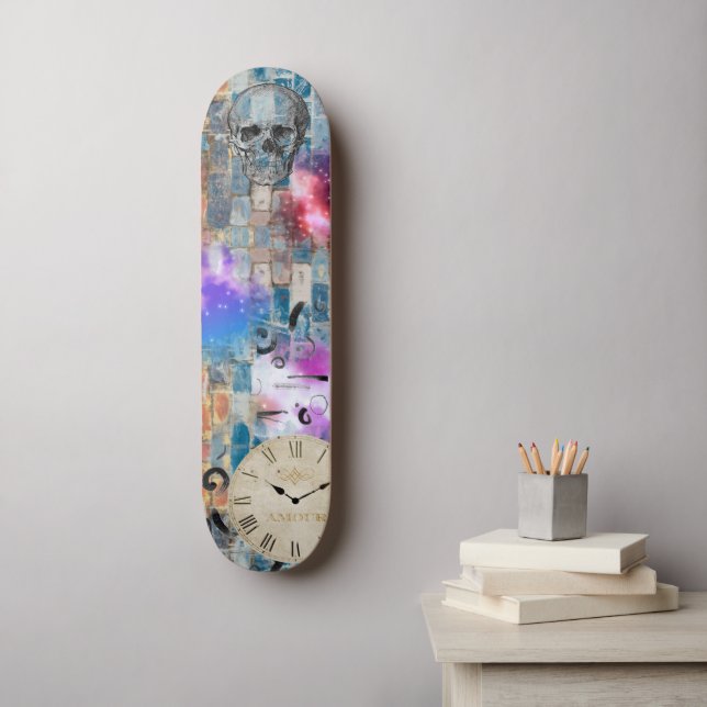 Skateboard Graffiti, Mur de briques, Crâne, Horloge, Graphiqu (Art mural)