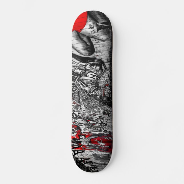 Skateboard Graffiti rouge et noir et blanc d'art de rue (Recto)