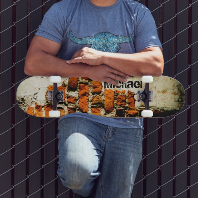 Skateboard Grafiti blanc orange Cool vieux mur de briques Vot (Extérieur 3)