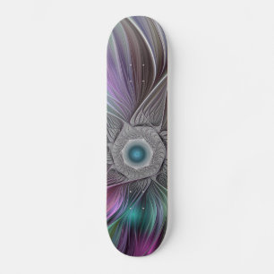 Skateboard Grande Fleur colorée Abstraite Trippy Fractal Art