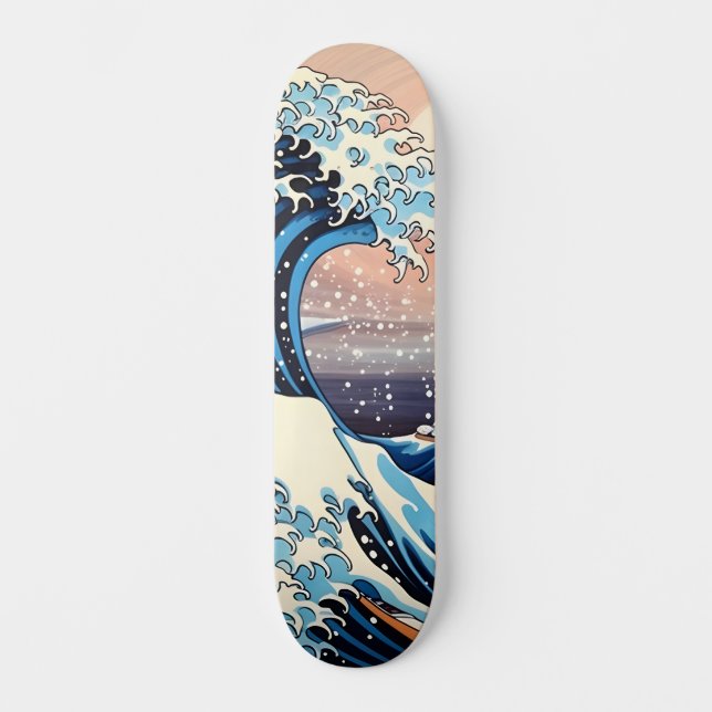 Skateboard Grande vague inspirée rose sakura esthétique (Recto)