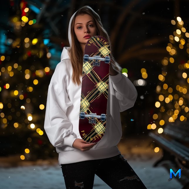 Skateboard Gras Or Accents Tartan de Noël Conception Plaid (Créateur téléchargé)