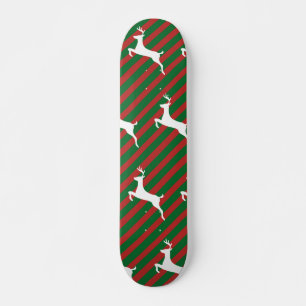Skateboard Green and Red Stripe White Deer Pattern Christmas