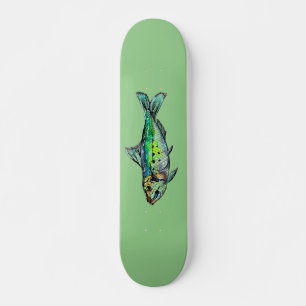 Skateboard Green Sardine Watercolor