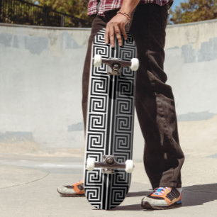 Skateboard Gris Blanc Noir Clé grecque Fret Motif Design