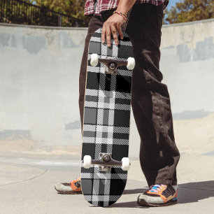 Skateboard Gris Noir Blanc Flanné Plaid Tartan Design