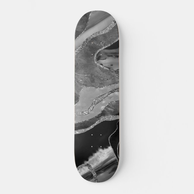 Skateboard Gris Noir Marbre Blanc Agate Parties scintillant A (Recto)