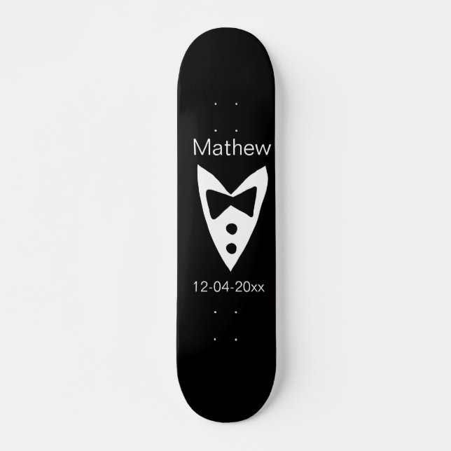 Skateboard groomsman ajouter nom année noir arc chemise crava (Devant)