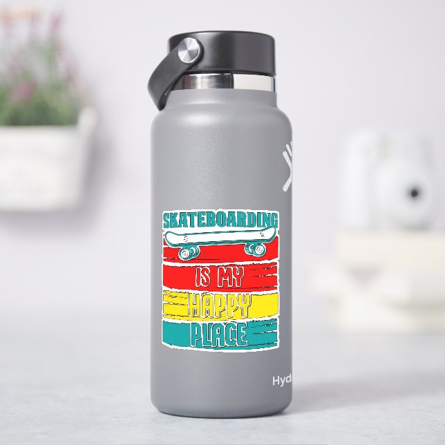 Skateboard Happy Place 4" Kiss Cut Vinyl Sticker (HydroFlask)