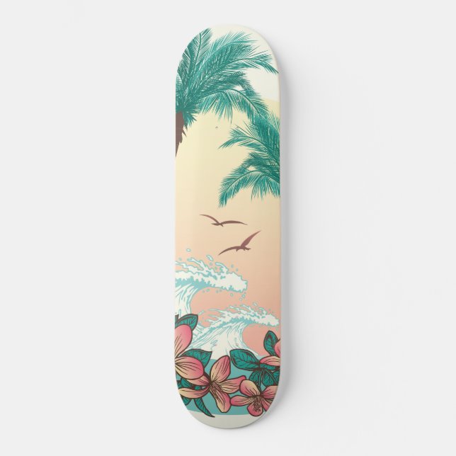Skateboard Hawaii Sunset Waves Hibiscus Flowers Palms Birds (Recto)