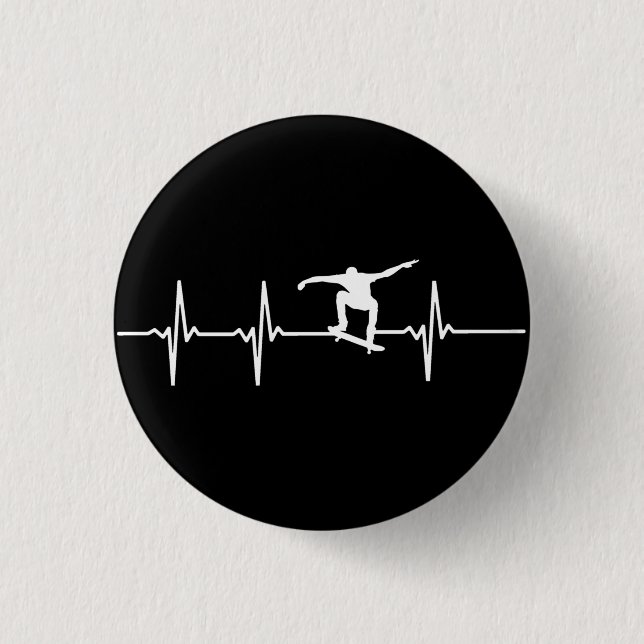 Skateboard Heartbeat  1 Inch Round Button (Front)