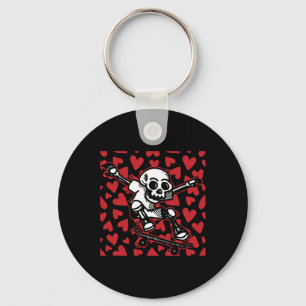 Skateboard Hearts Valentines Day Skull Love Skater Keychain