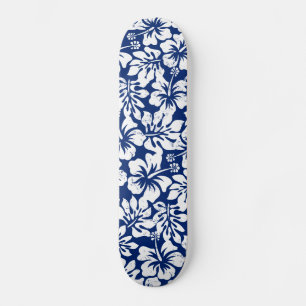 Skateboard Hibiscus blanc usé tropical