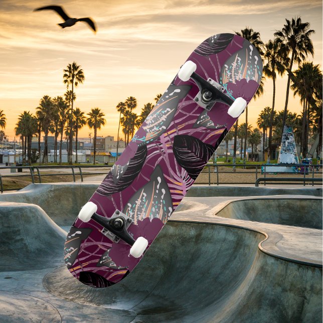 Skateboard Hibiscus floral de Bourgogne tropicale (Tropical Burgundy - Likoca Beach)