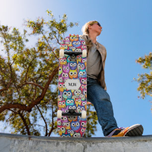 Skateboard Hibou face caricature oiseaux motif monogramme spo