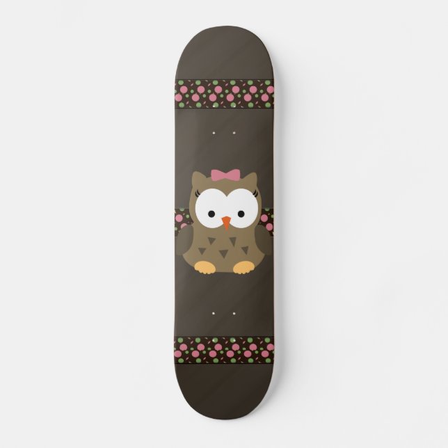 Skateboard Hibou mignon de bébé avec l'arc rose (Recto)