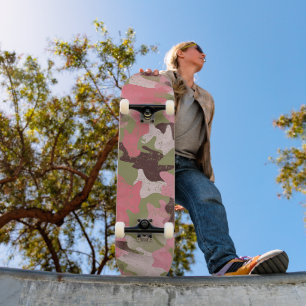 Skateboard Hip Fun Militaire Vert Camouflage Rose Motif Art
