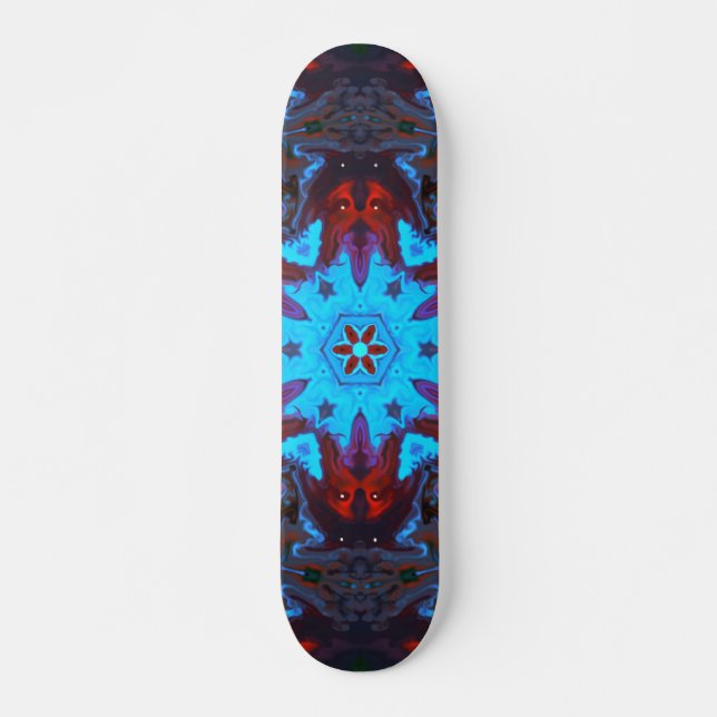 Skateboard Hippie psychédélique bleu et rouge (Devant)