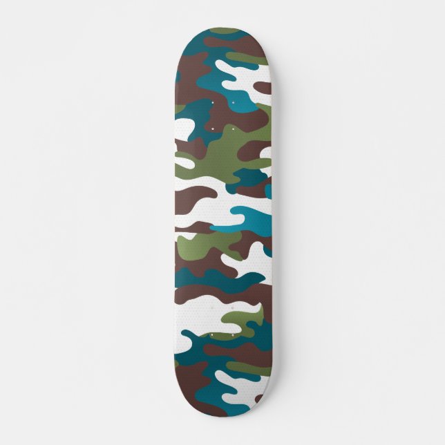 Skateboard Hiver Urban Camo Blanc Brown Turquoise (Devant)