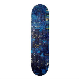 Skateboard Horizon de NYC, vue courbe au crépuscule