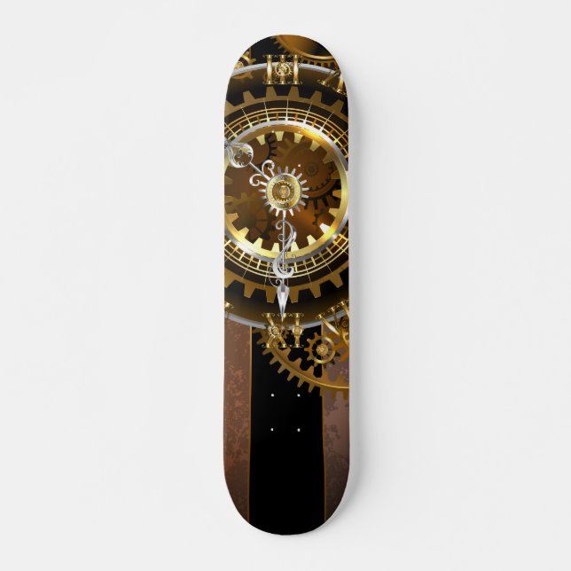 Skateboard Horloge Steampunk avec des engrenages anciens (Devant)