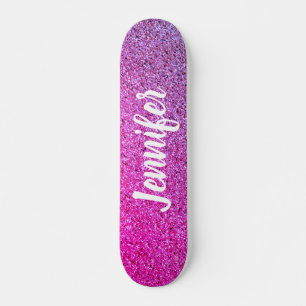 Skateboard Hot Pink Purple Ombre Faux Glitter Personalized