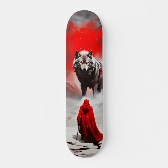 Skateboard Hunter Facing Wolf in the Snow (Front)