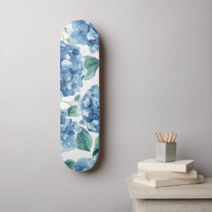 Skateboard Hydrangea Blues Motif Fleur Fleur d'aquarelle