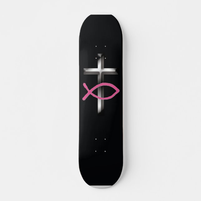 Skateboard Icthus et croix (Devant)