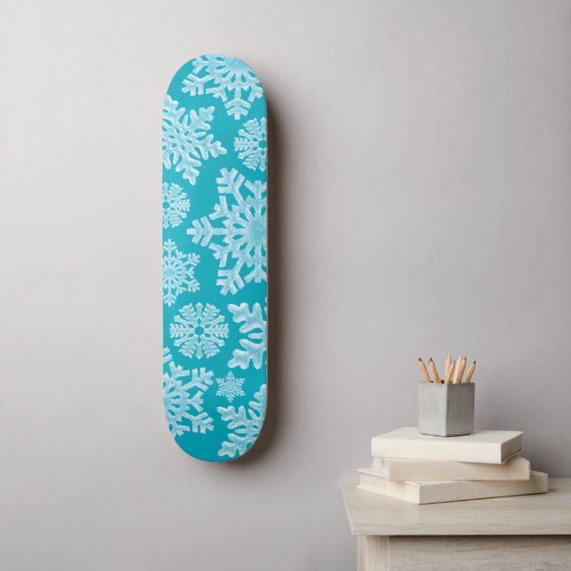 Skateboard Icy Aqua Turquoise Froid Snowflakes hiver Noël (Art mural)