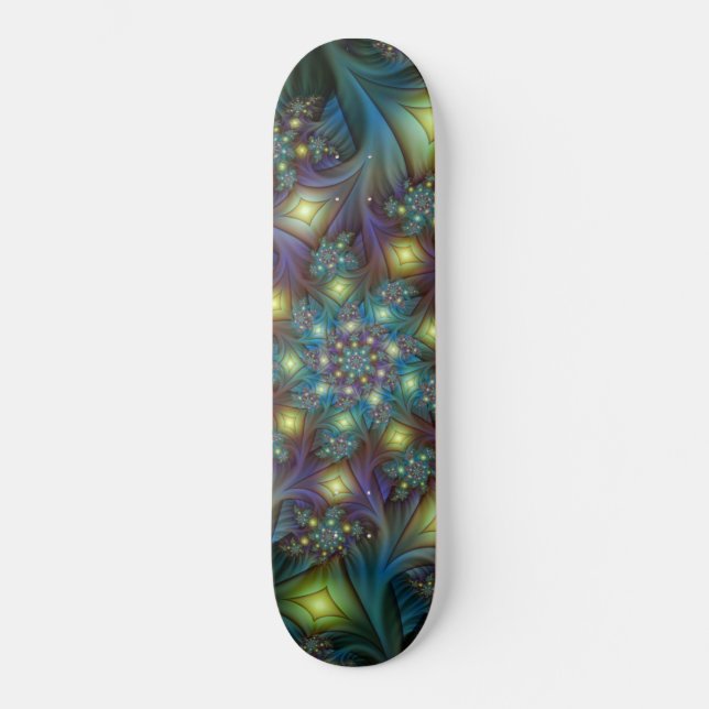 Skateboard Illuminé Abstrait brillant Turquoise violet Fracta (Recto)