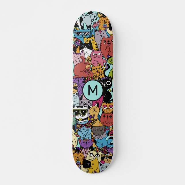 Skateboard Illustration de chats amusants Monogrammes personn (Devant)