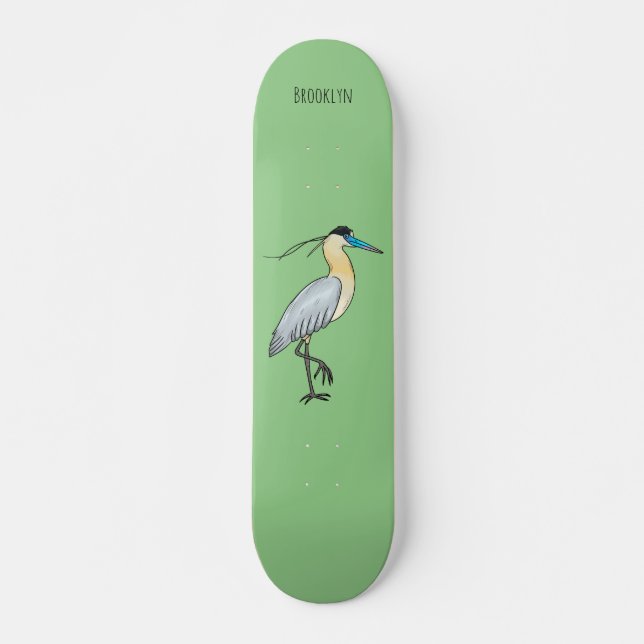 Skateboard Illustration de dessin d'oiseau de héron plafonné (Devant)