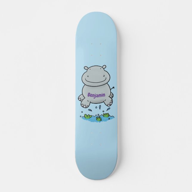 Skateboard Illustration de saut en hippo mignon (Devant)