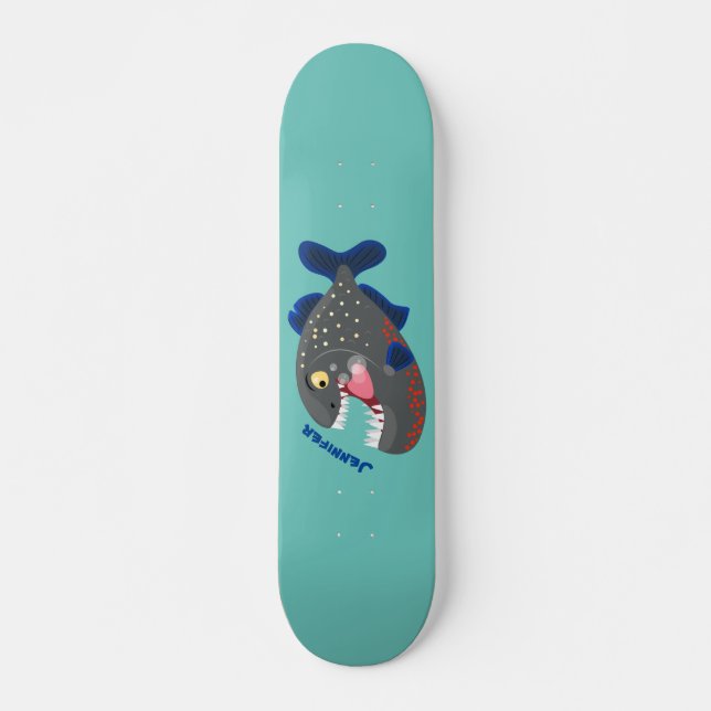 Skateboard Illustration drôle de piranha affamée (Devant)