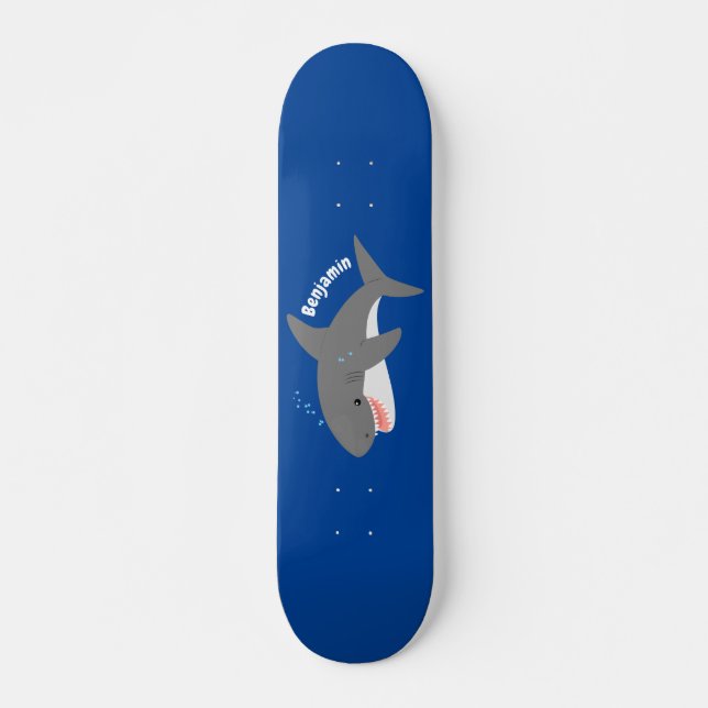 Skateboard Illustration joyeuse du grand requin blanc (Devant)