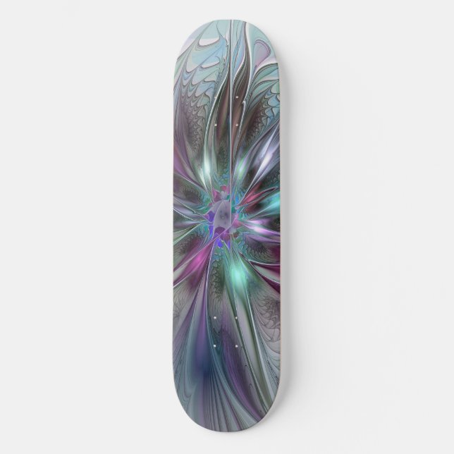 Skateboard Imaginaire coloré Abstrait Fleur fractale moderne (Recto)