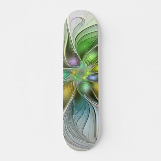Skateboard Imaginaire coloré Fleur moderne Abstrait Fractal (Devant)