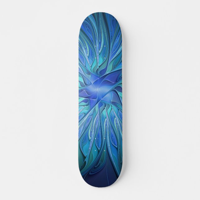 Skateboard Imaginaire Fleur Bleue Motif, Art Fractal Abstrait (Devant)