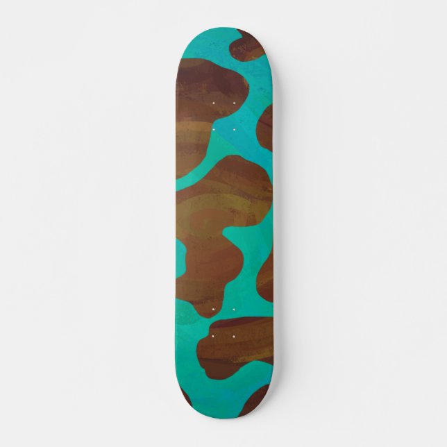 Skateboard Impression Brown et Turquoise de vache (Devant)