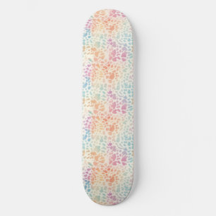 Skateboard Impression léopard arc-en-ciel pastel à l'aquarell