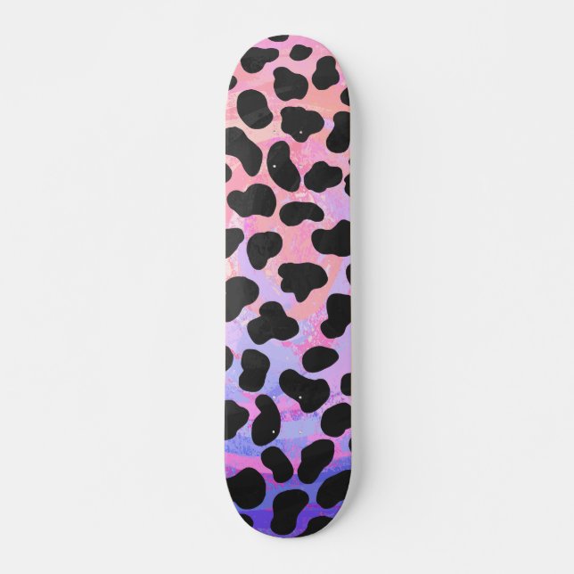 Skateboard Impression noire et rose dalmate (Devant)