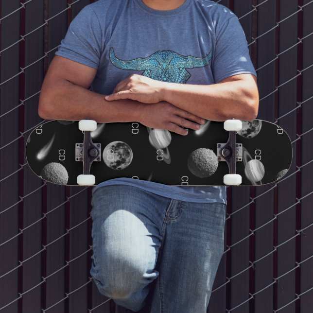 Skateboard Initiales en monogramme noir blanc galaxy (Extérieur 3)