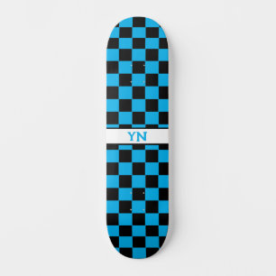 Skateboard Initiales personnalisées À damiers noir et bleu ci