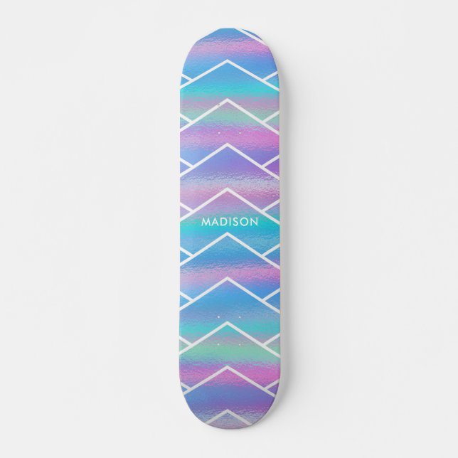 Skateboard Iridescente Moderne Fille Rose Bleu Personnalisé S (Devant)
