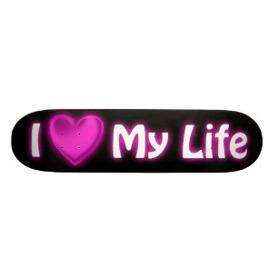 Skateboard J'aime ma vie Patinage noir et rose chaud